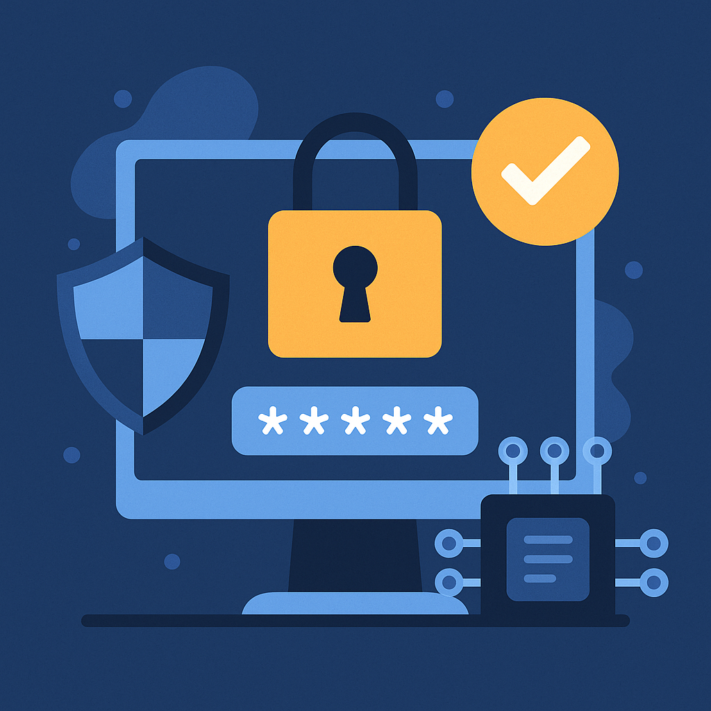 Ilustrasi Keamanan Informasi - gembok digital dan jaringan